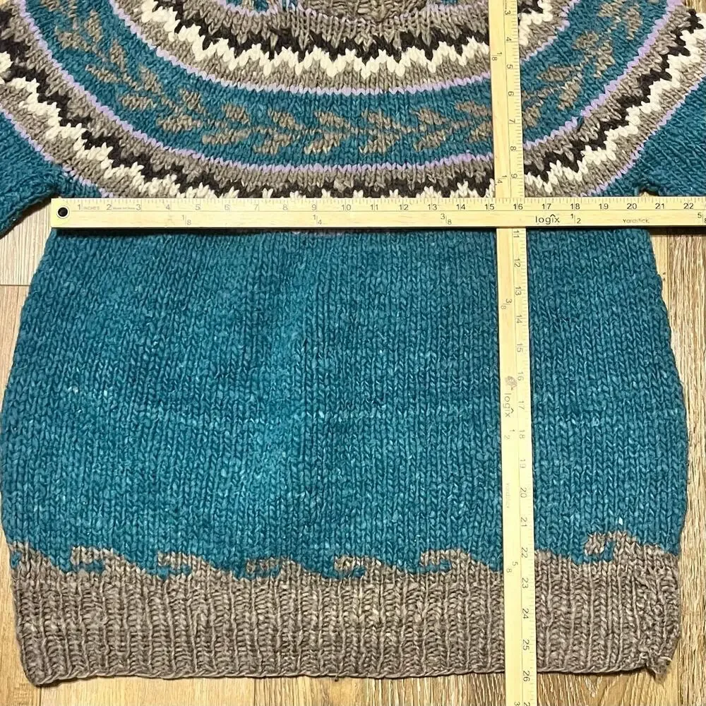 VTG Del Mundo Ecuador 100% Wool Fair Isle Handmade Crewnck Sweater Nordic Aztec
